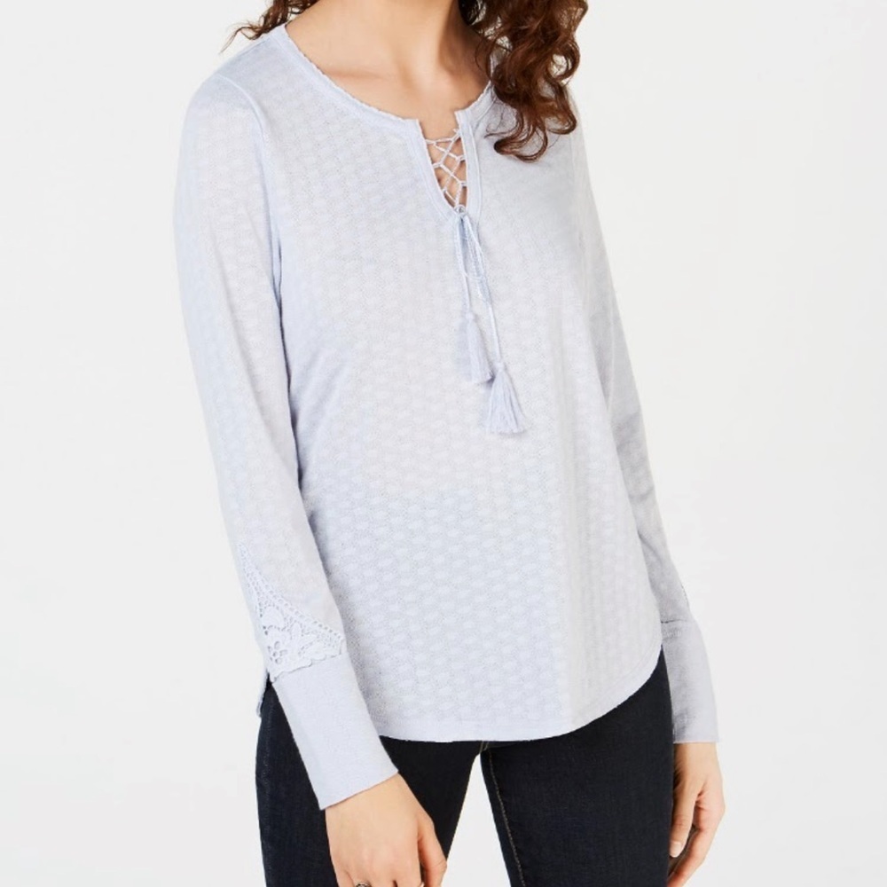 American Rag‎ Juniors Lace-Up Henley Top Size L